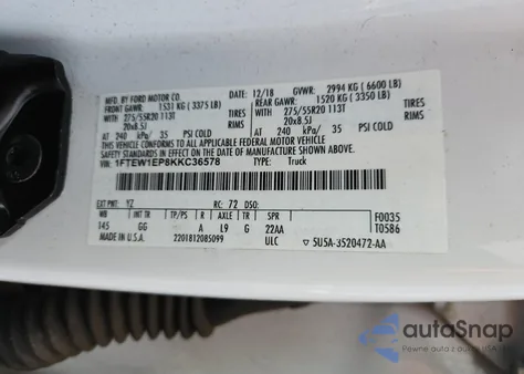 2019 Ford F150 Supercrew из США, поврежденный, VIN 1FTEW1EP8KKC36578